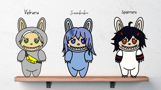 Jaynet's take on if her friends Velreal, Iceenblue, and SparroXiao were turned into Labubus